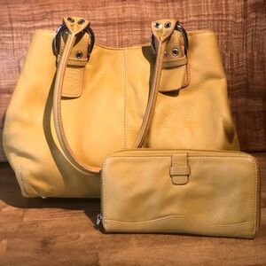 Tignanello Yellow Shoulder Bag and Wallet Set